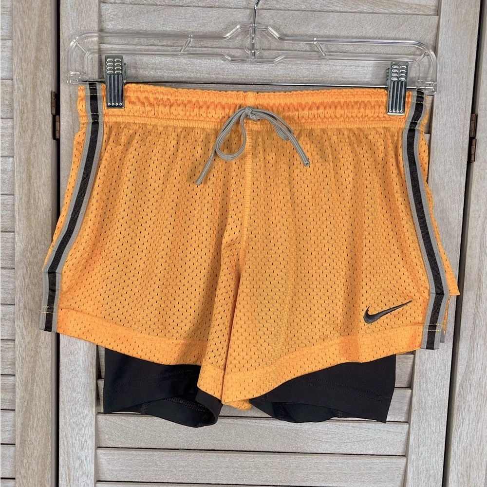 NIKE Pro Dri Fit Layered Activewear Shorts Yellow & Gray-XS
